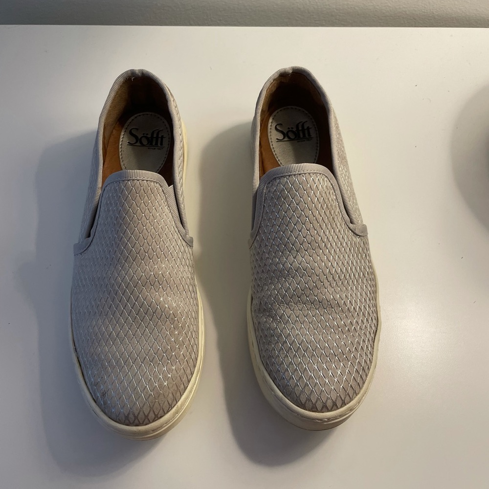Sofft Gray Leather Slip-On Sneakers